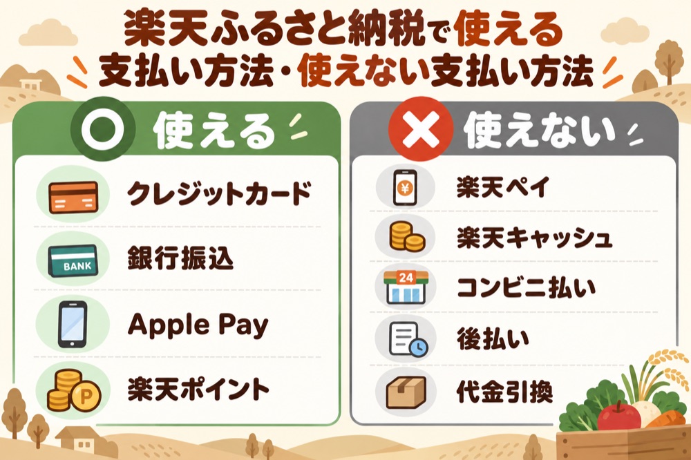 楽天ふるさと納税で使える支払い方法と使えない支払い方法をまとめた図解