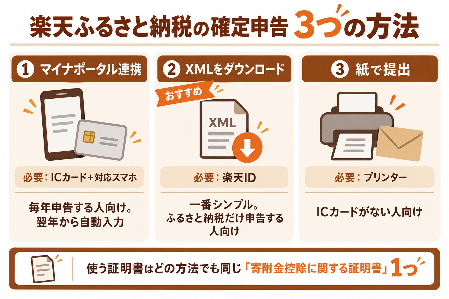 楽天ふるさと納税の確定申告 3つの方法の比較(マイナポータル連携・XMLダウンロード・紙で提出)と必要なもの・向いている人
