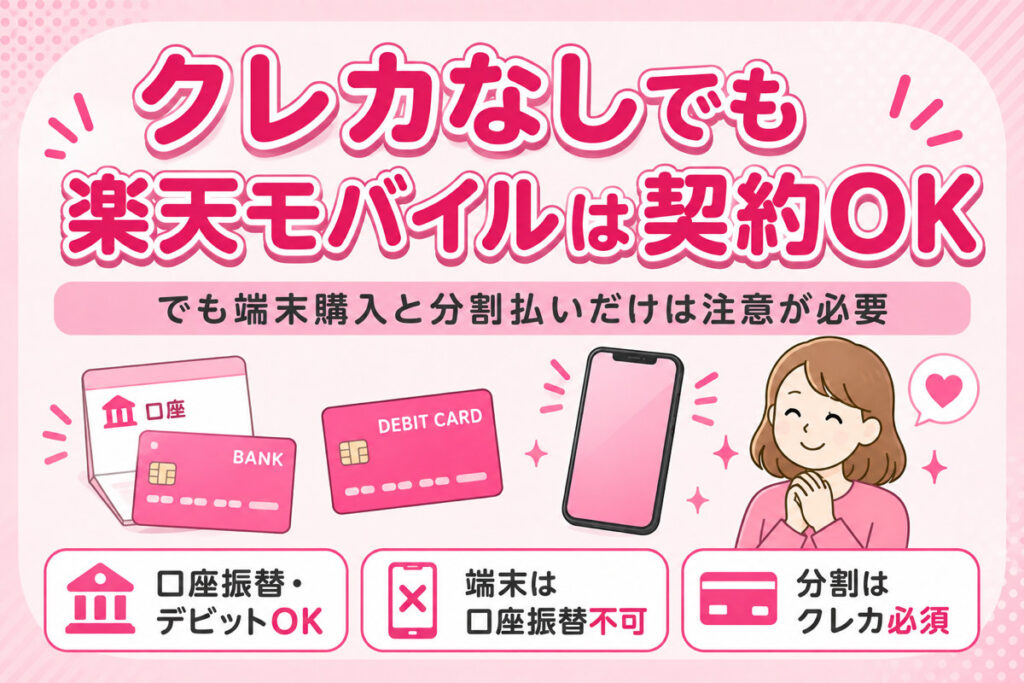 楽天モバイルはクレカなしで契約できる？端末購入と分割払いだけは注意が必要