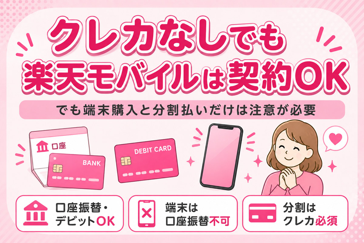楽天モバイルはクレカなしで契約できる?端末購入と分割払いだけは注意が必要