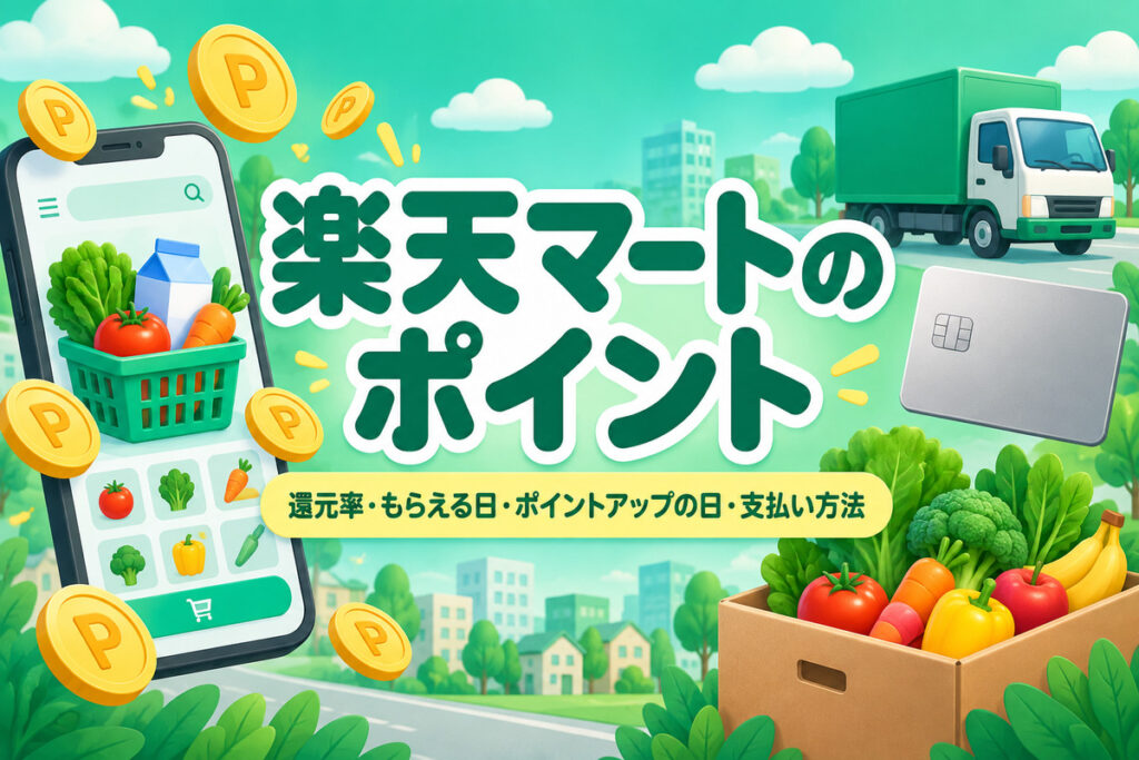 楽天マートのポイント｜還元率と付与日・ポイントアップの日・支払い方法・ポイントサイト経由やSPUは対象？