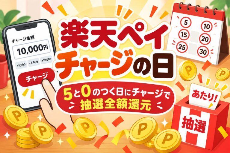 楽天ペイ「チャージの日」はいつ？5と0のつく日の条件・対象外チャージ・当たる確率