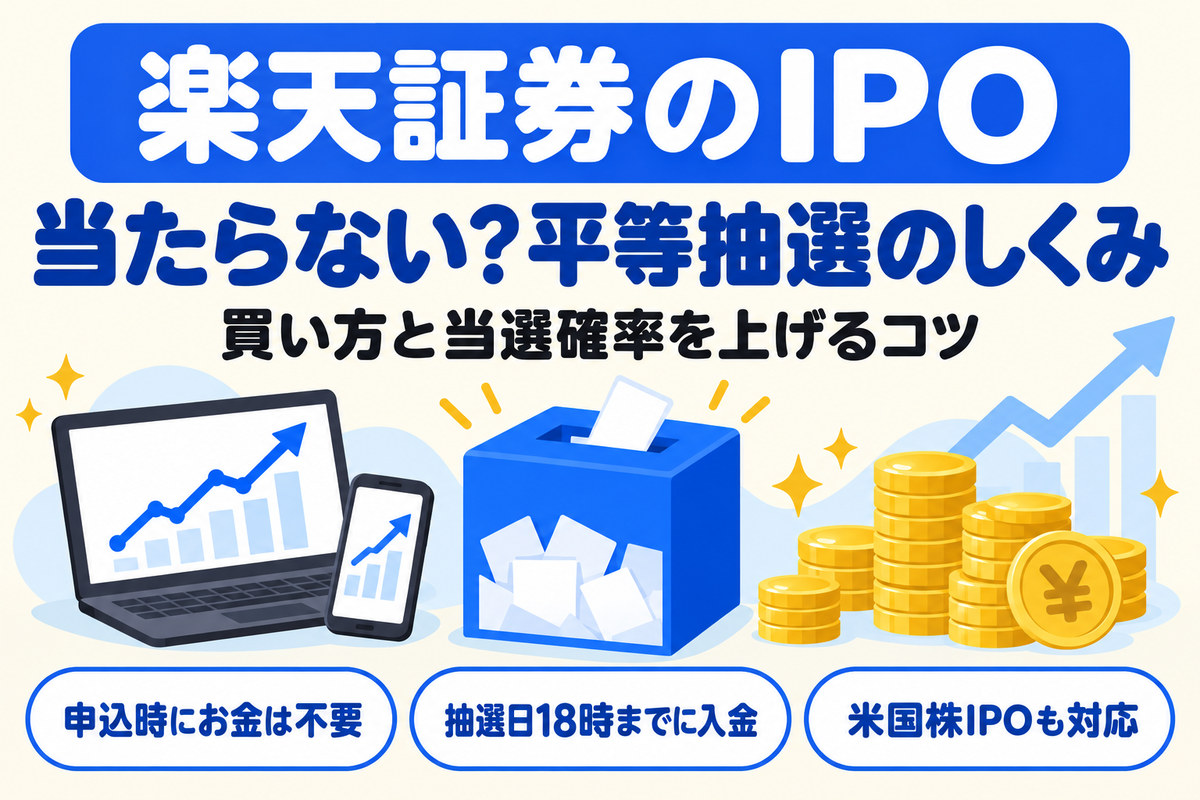 楽天証券のIPOは当たらない?平等抽選の仕組み・買い方・当選確率を上げるコツ【米国株IPOも】