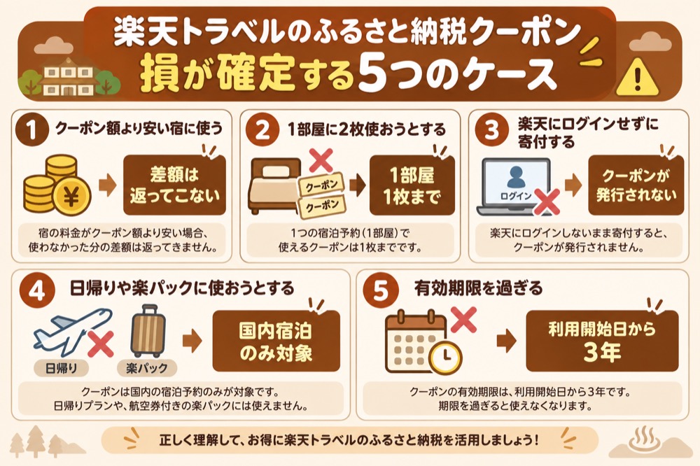 楽天トラベルのふるさと納税クーポンで損が確定する5つのケース