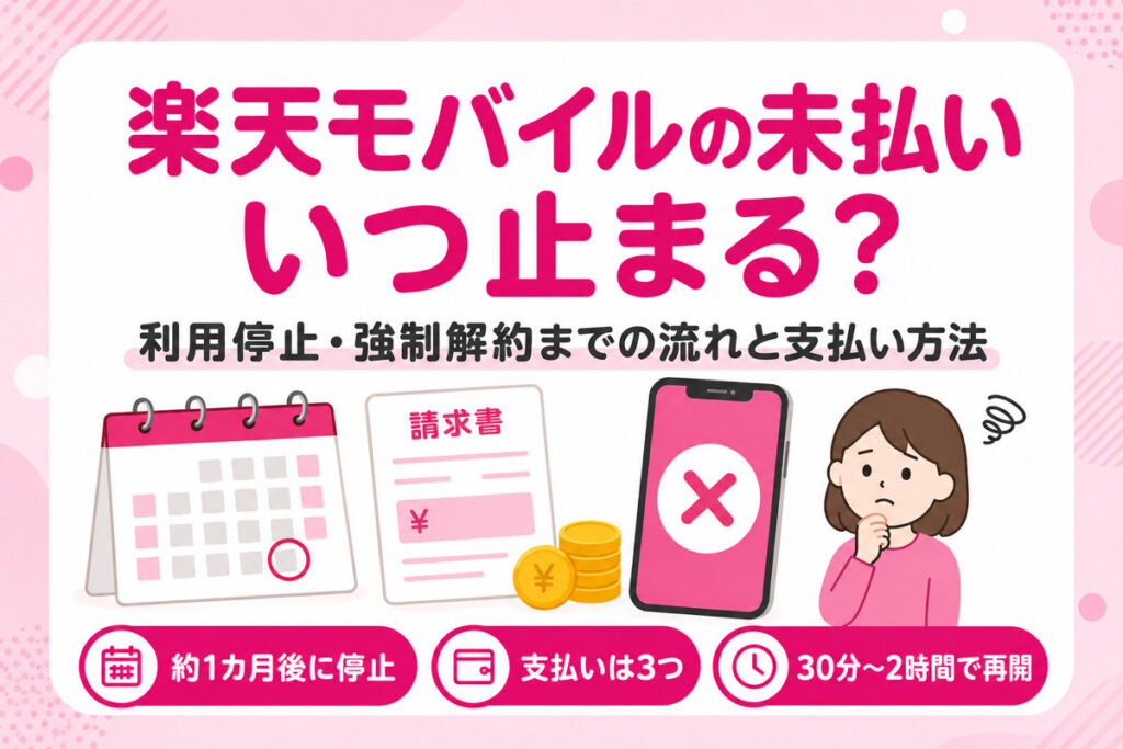 楽天モバイルの未払いはいつ止まる？利用停止・強制解約までの流れと支払い方法3つ