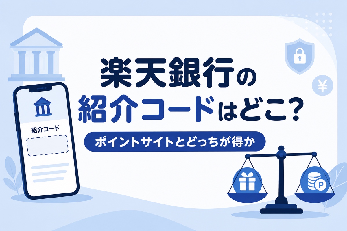 楽天銀行の紹介コードはどこ?アプリでの確認方法と、ポイントサイトとどっちが得か