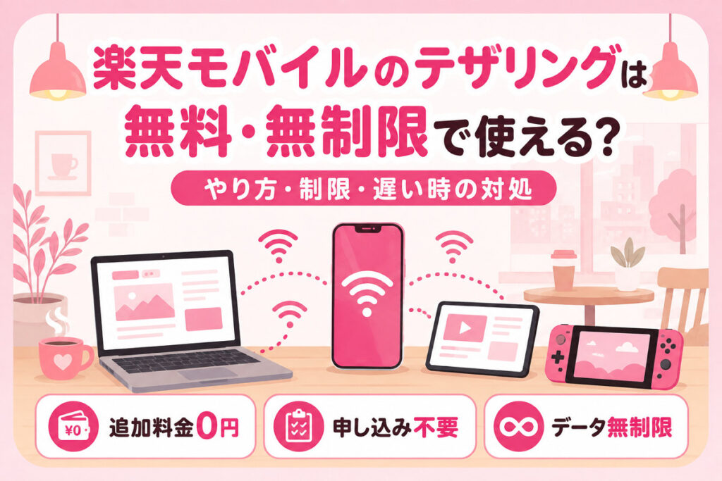 楽天モバイルのテザリングは無料・無制限？やり方・制限の真相・遅い時の対処法