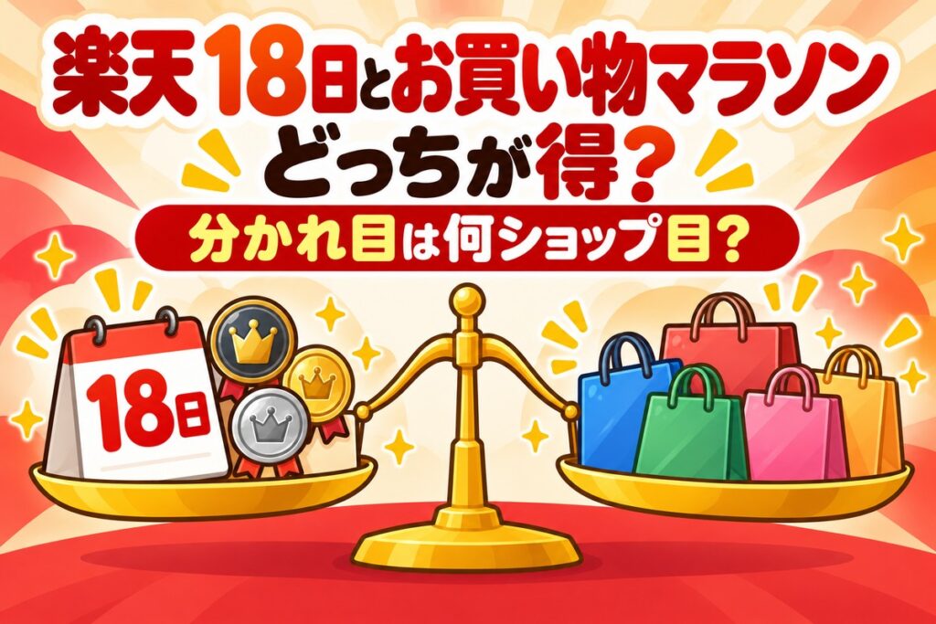 楽天「18日」と「お買い物マラソン」どっちが得？会員ランク別の分かれ目は何ショップ目か【早見表・計算機つき】
