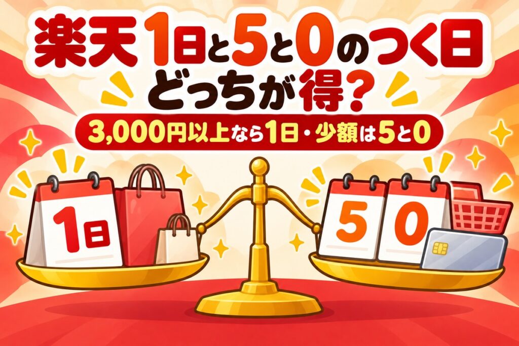 楽天「1日（ワンダフルデー）」と「5と0のつく日」どっちが得？合計3,000円が分かれ目【30日と1日の答えも・計算機つき】