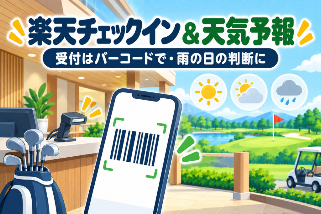楽天チェックインの使い方｜ゴルフ場の受付をバーコードで・楽天GORAの天気予報とゴルフエンジョイ指数