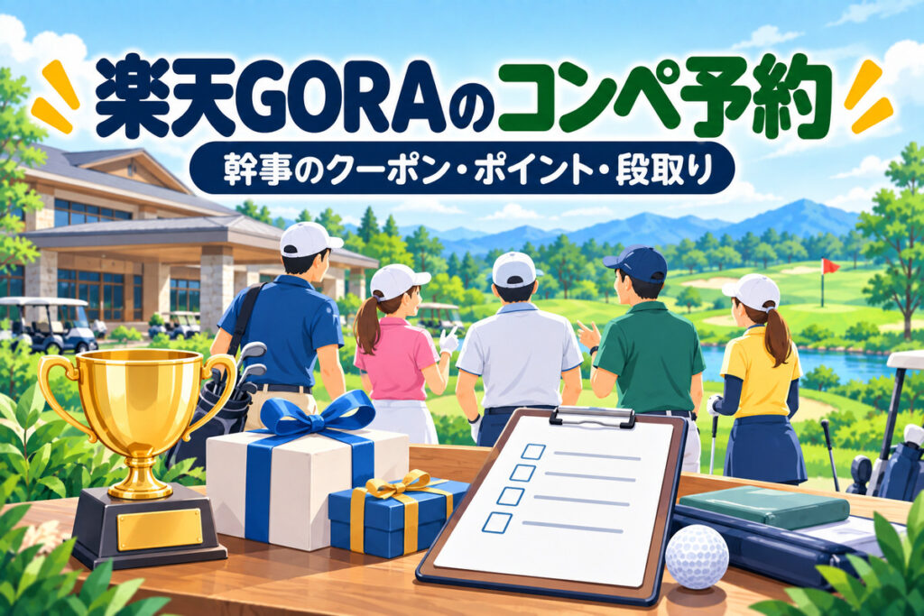 楽天GORAのコンペ予約ガイド｜幹事向けクーポン・早期予約で人数×300ポイント・コンペデスクの使い方