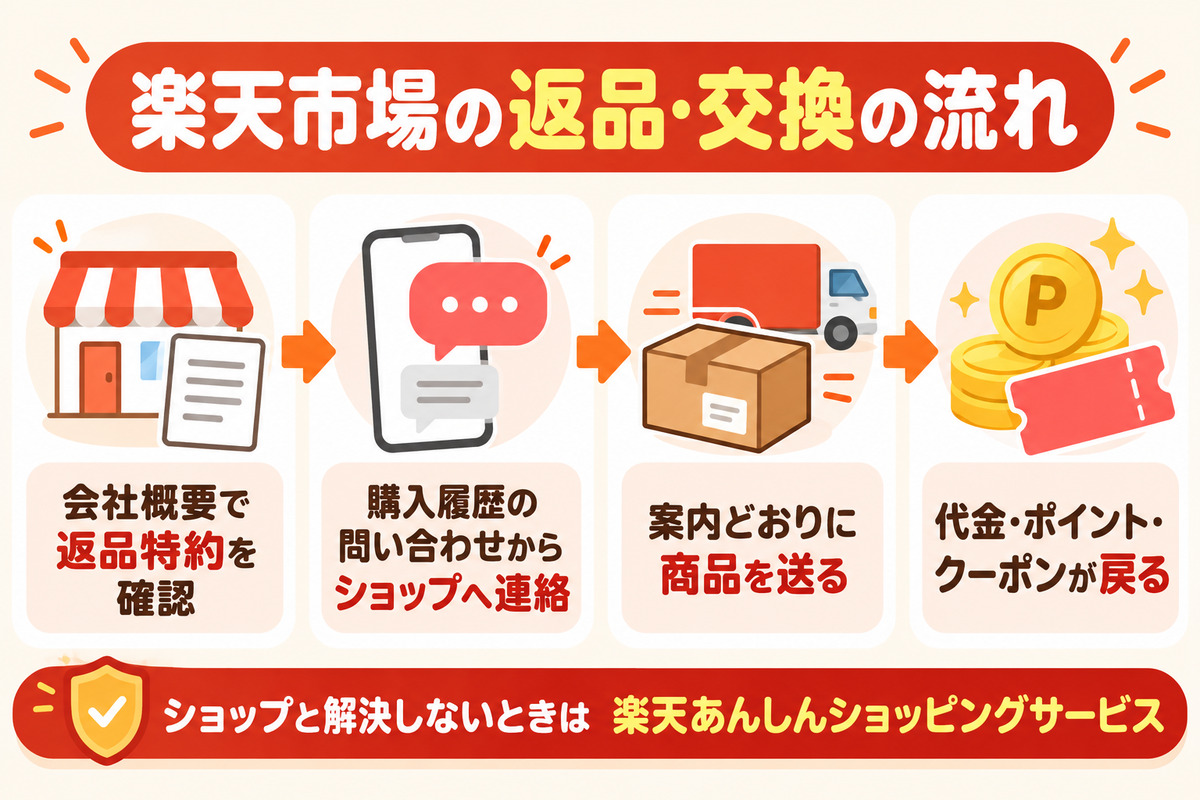 楽天市場の返品・交換の流れの図