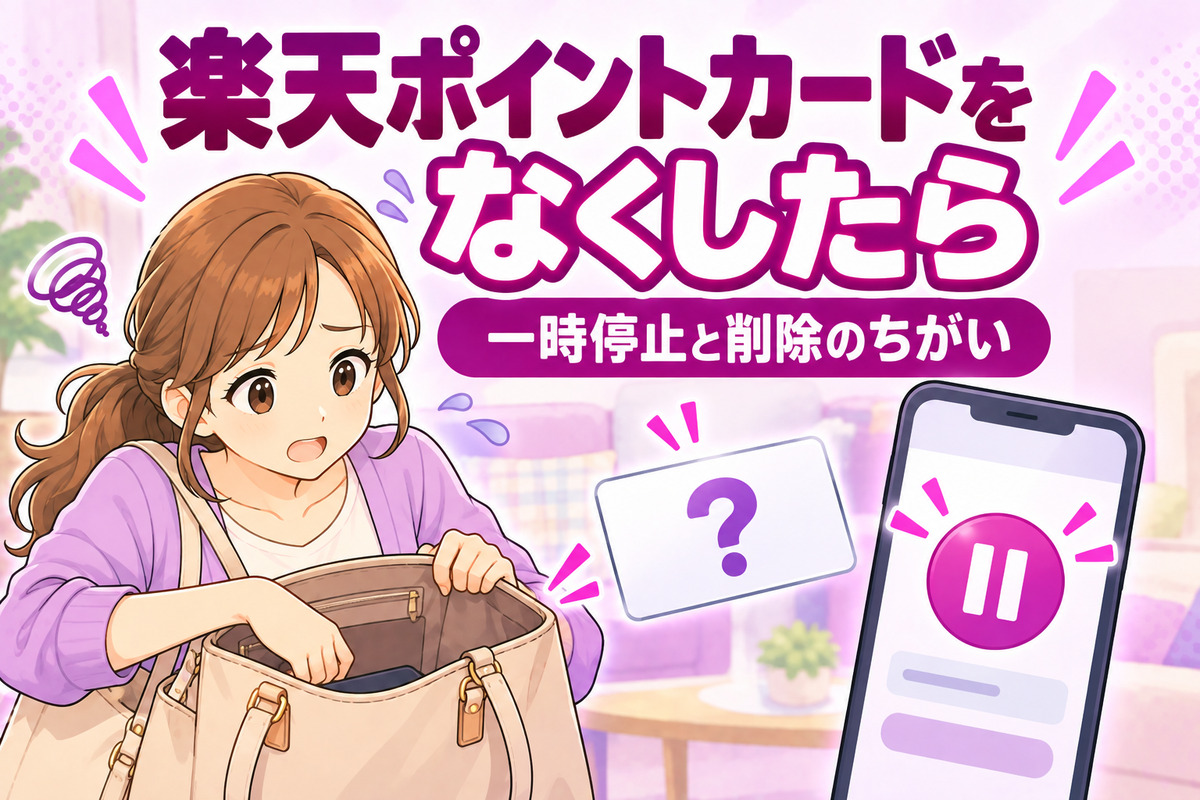 楽天ポイントカードをなくしたら|一時停止と削除のちがい・ポイントは消える?再発行のやり方
