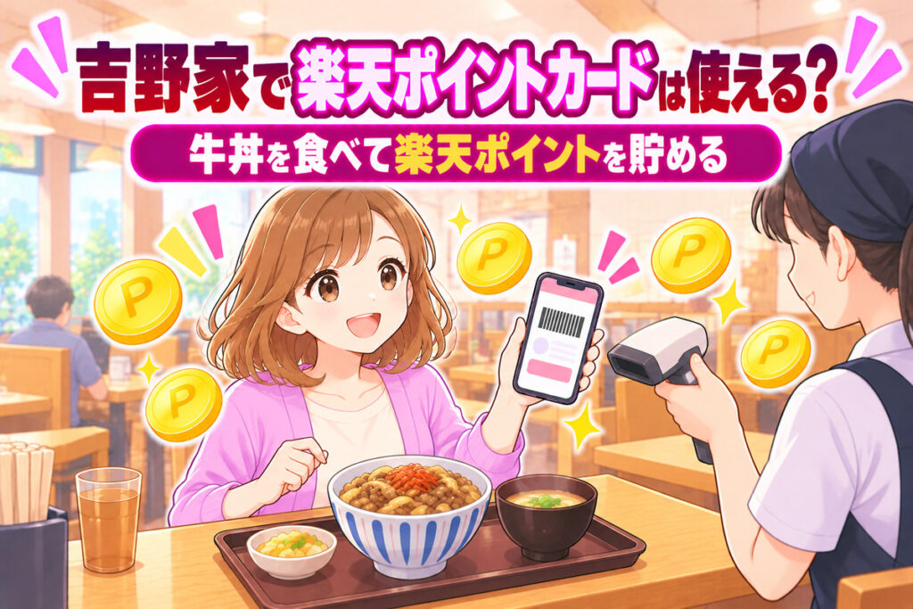 吉野家で楽天ポイントカードは使える？200円で1ポイント・楽天ペイで二重取り・はなまるも