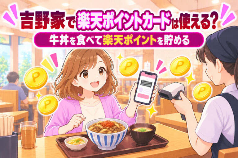 吉野家で楽天ポイントカードは使える？200円で1ポイント・楽天ペイで二重取り・はなまるも