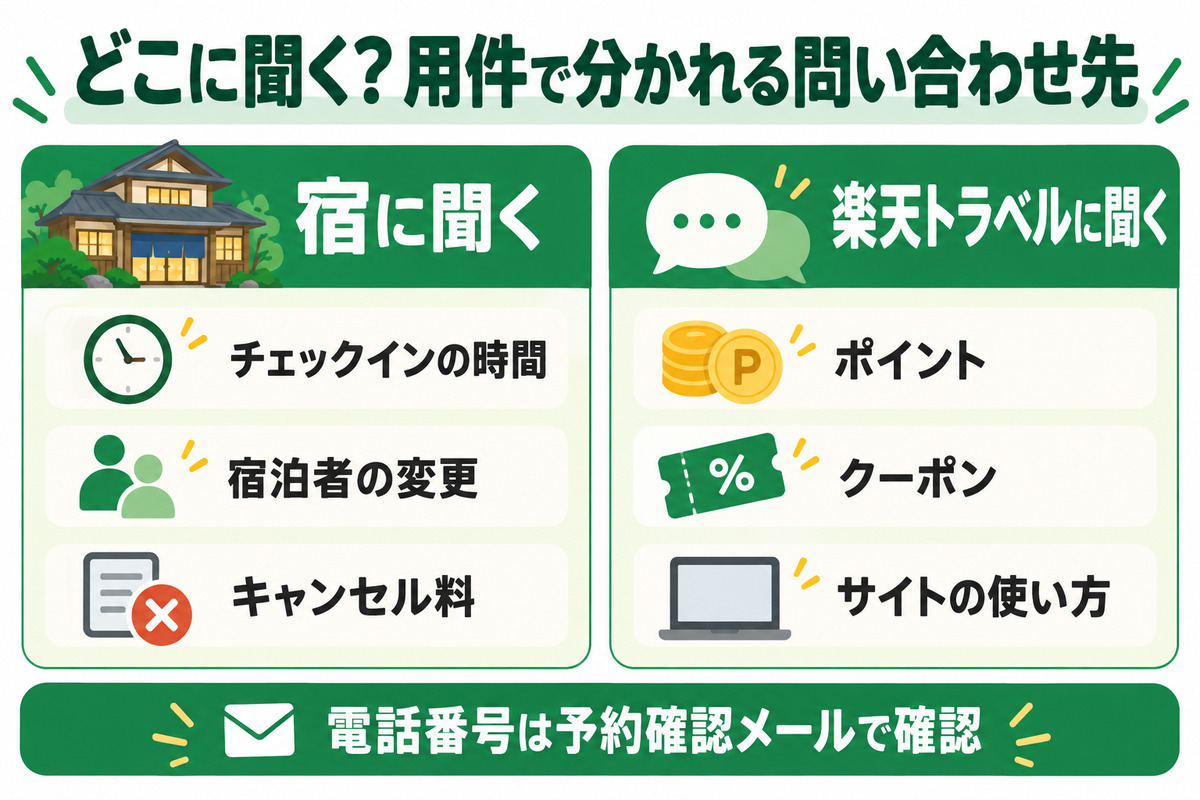 宿に聞くことと楽天トラベルに聞くことの図